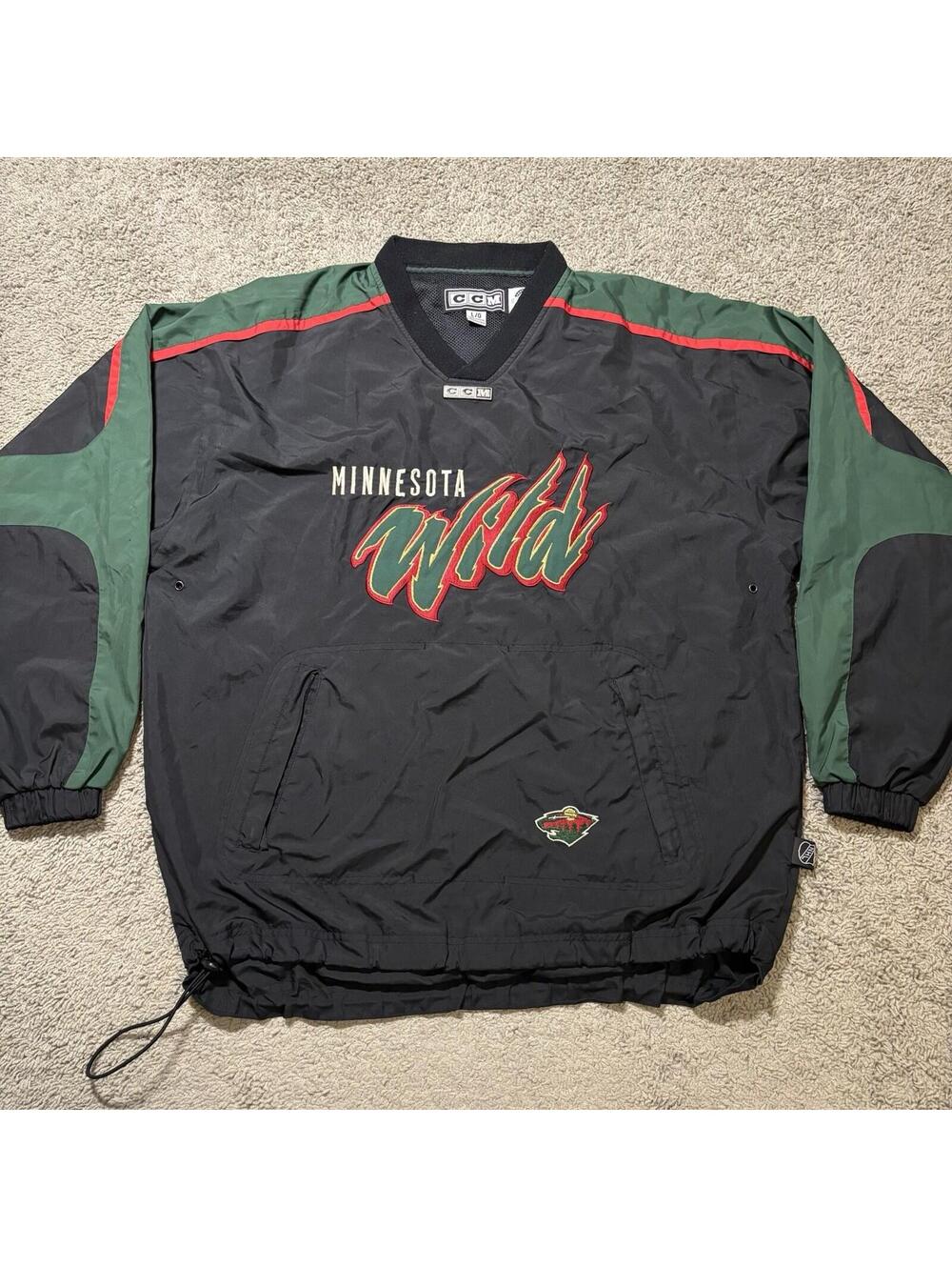 Vintage Minnesota Wild CCM Windbreaker Jacket Pullover V-Neck Embroidered Logo L